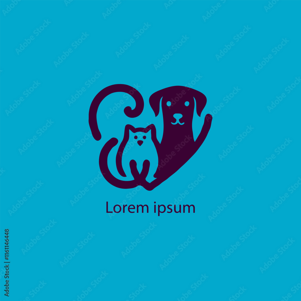 A simple, minimalist logo featuring a stylized purple cat and dog sitting closely together, A simple, minimalist logo featuring a stylized purple cat and dog sitting closely together,
