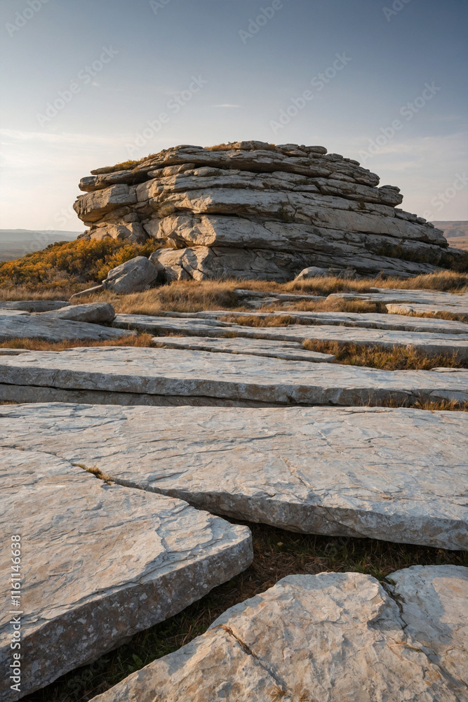Rocky landscape with open horizon. Focus on the texture of the stones. Ideal for backgrounds, travel and nature projects. Calm and minimalistic view