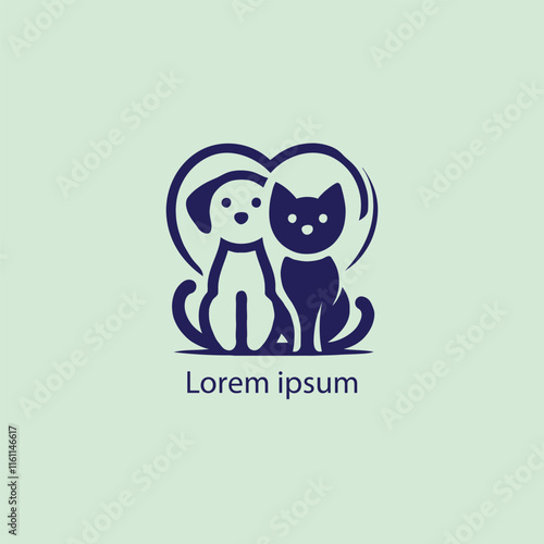 A simple, minimalist logo featuring a stylized purple cat and dog sitting closely together, 