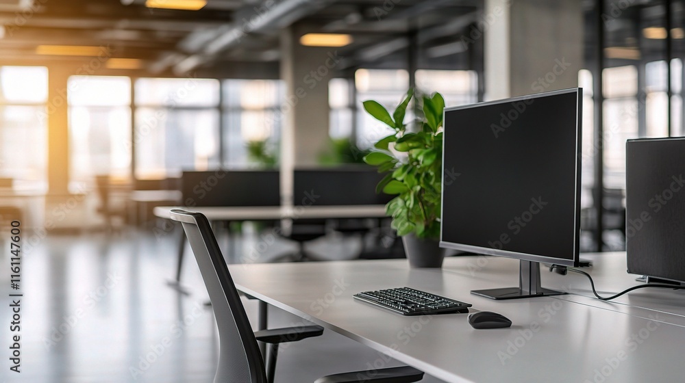 Empty Modern Office Interior with Blurred Background and Bright Light Empty Modern Office Interior with Blurred Background and Bright Light