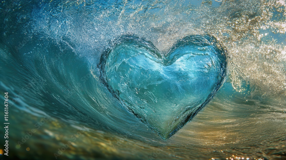 Fototapeta premium ocean wave heart captured with dynamic splash and aqua blue tones