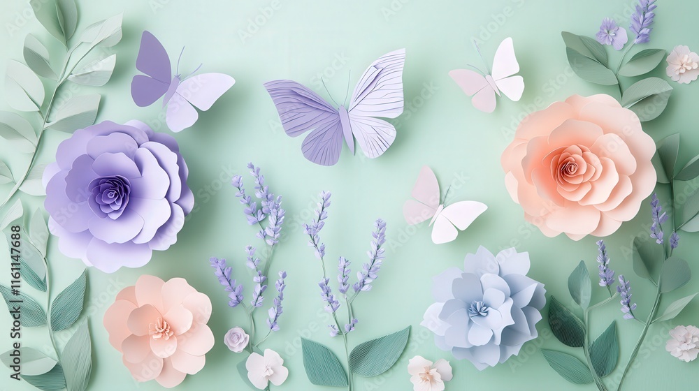 Fototapeta premium delicate pastel floral papercraft with lavender and pink blossoms