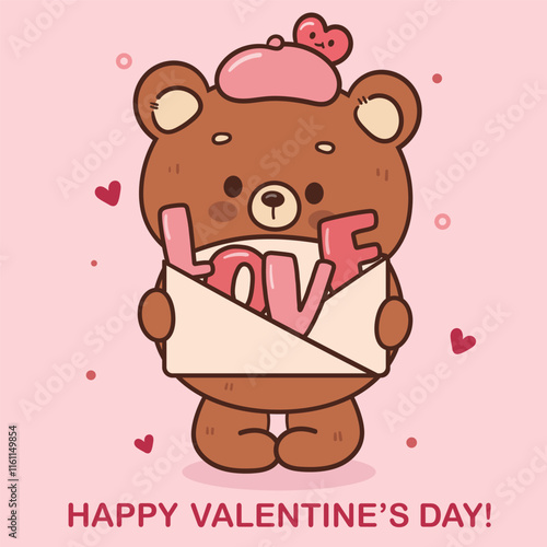 teddy bear valentine with love letter kawaii animal for wedding clipart and t shirt design