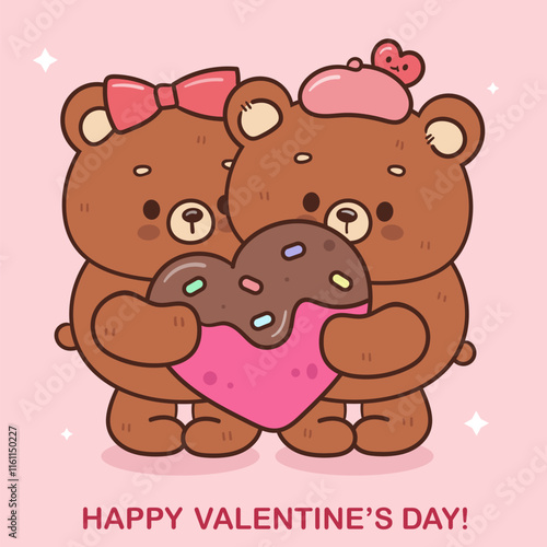 couple teddy bear valentine hug heart donut kawaii animal for wedding clipart and t shirt design