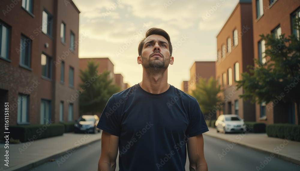 Fototapeta premium Man Contemplating the Cityscape at Sunset