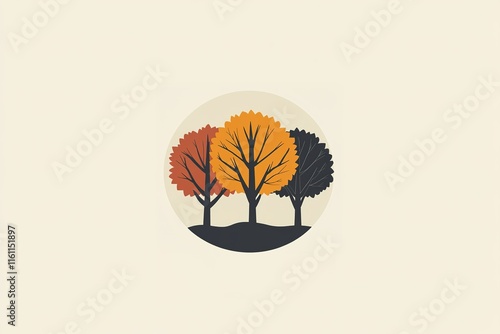 Three stylized trees in autumn colors, minimalist design.