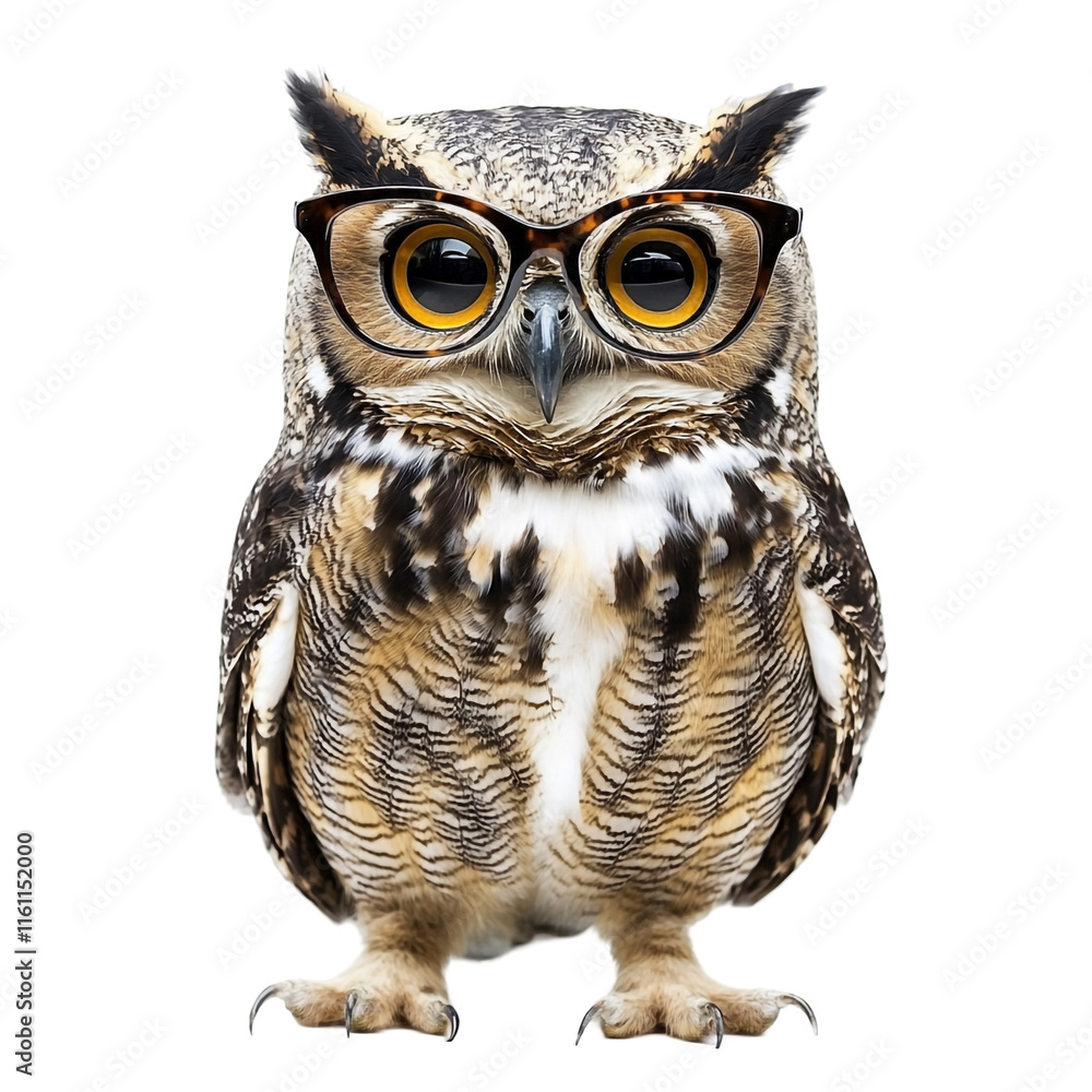 Fototapeta premium Wise Owl in Specs: A Studious Bird Portrait