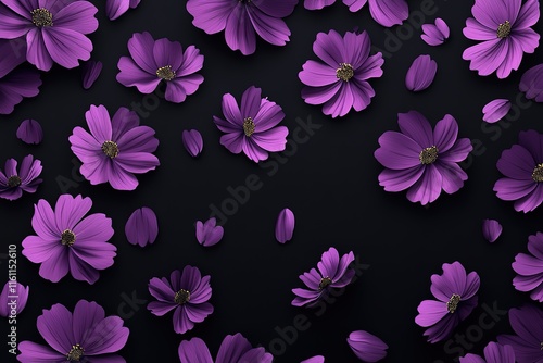 Wallpaper Mural Purple flowers scattered on a dark background. A beautiful floral arrangement. Torontodigital.ca