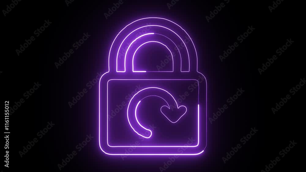 glowing neon lock icon isolated on black background. HD video motion graphic animation glowing neon lock icon isolated on black background. HD video motion graphic animation