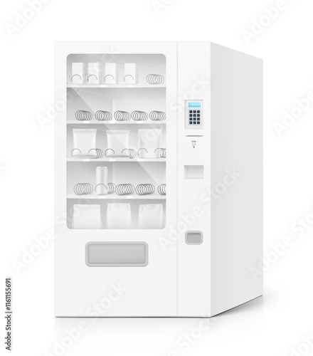 Snack vending machine mockup. Vector illustration isolated on white background. Ready and simple to use for your design. The mock-up will make the presentation look as realistic. EPS10.