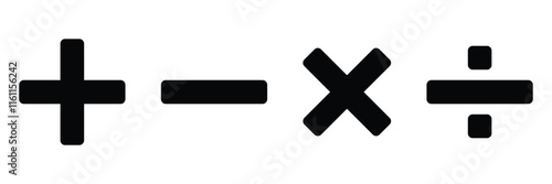 Plus minus multiply divide icon set on white background. Math symbol. Add sign. Calculator button symbol. vector illustration.