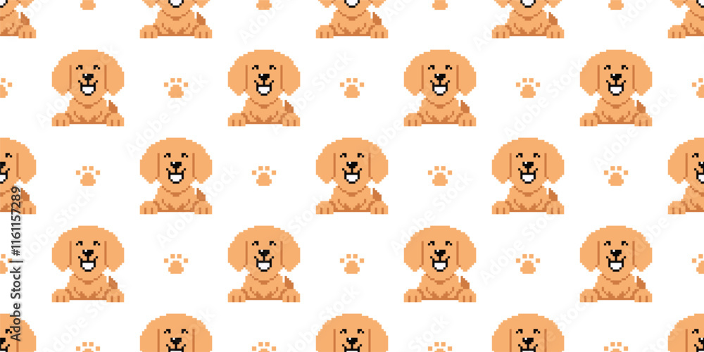 Obraz premium Pixel art golden retriever dog seamless pattern background for design.