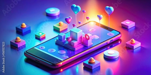 Wallpaper Mural 3D phone, floating chat bubbles define this surreal isometric mobile messenger for effortless social media interaction. Torontodigital.ca