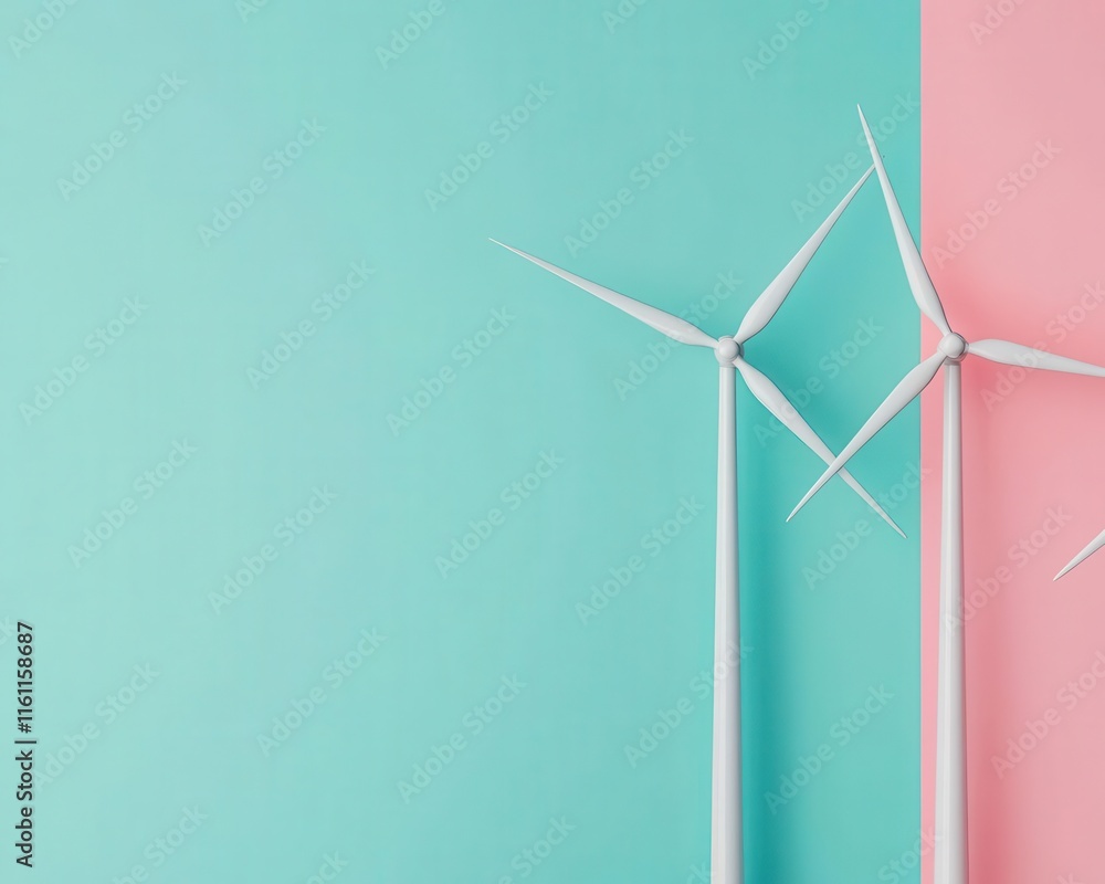 Renewable energy campaign, solar and wind with emission savings, 3D illustration Renewable energy campaign, solar and wind with emission savings, 3D illustration