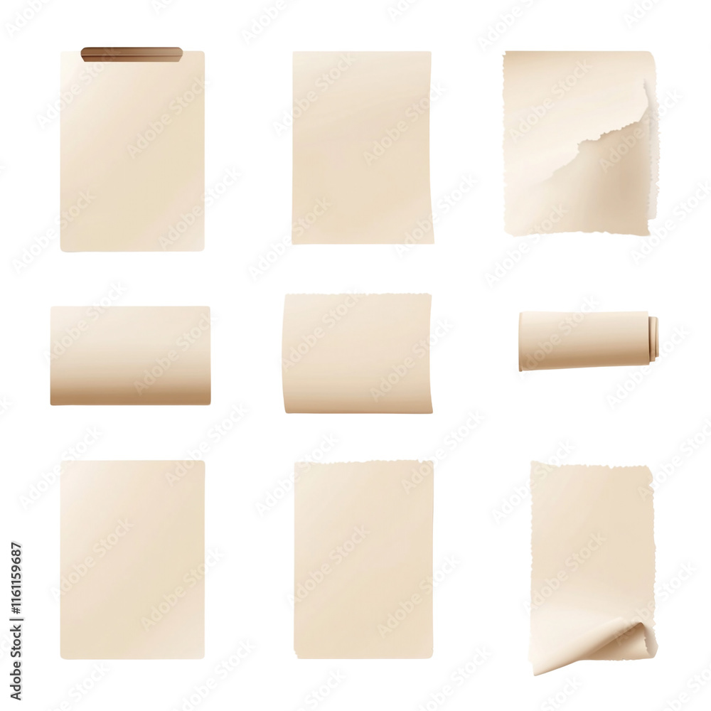 Collection of Beige Papers: Various Shapes and Styles for Design Collection of Beige Papers: Various Shapes and Styles for Design