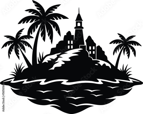 Tropical Island vector silhouette design.