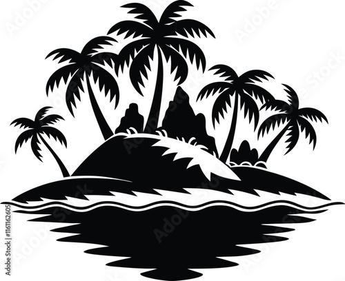 Tropical Island vector silhouette design.