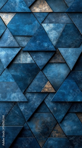 Wallpaper Mural Abstract Geometric Pattern of Blue and Brown Triangles, Textured Wall Background Torontodigital.ca