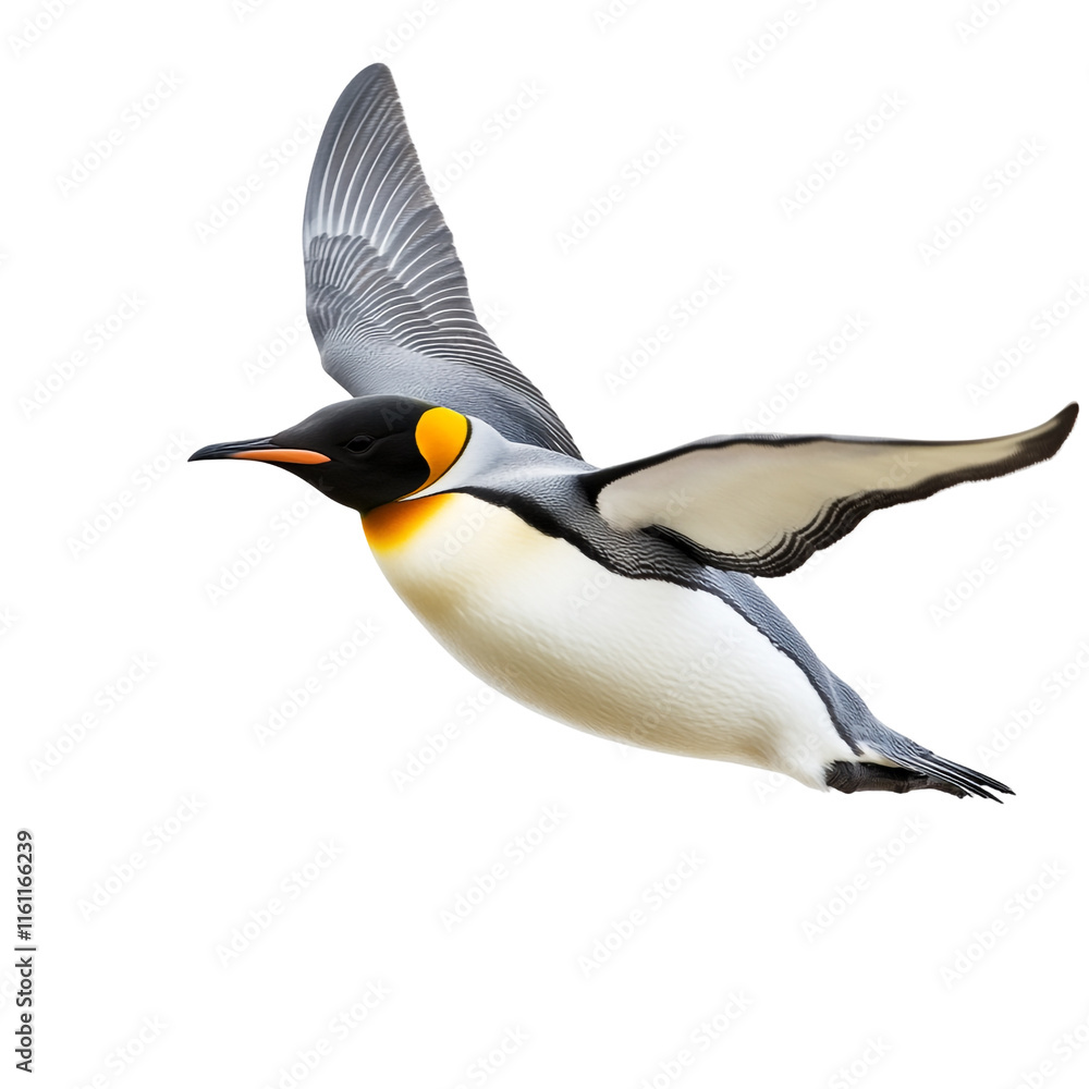 Fototapeta premium Majestic King Penguin in Flight: A Stunning Wildlife Capture