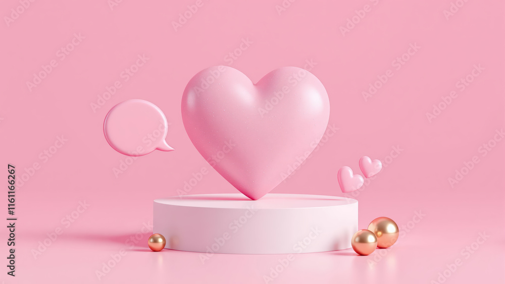 Pink Heart on White Pedestal in a Minimalist and Elegant 3D Render Pink Heart on White Pedestal in a Minimalist and Elegant 3D Render