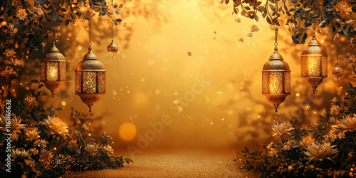 arabic elegant luxury ornamental islamic background with islamic pattern border and decorative hanging ornament For Ramadan Kareem