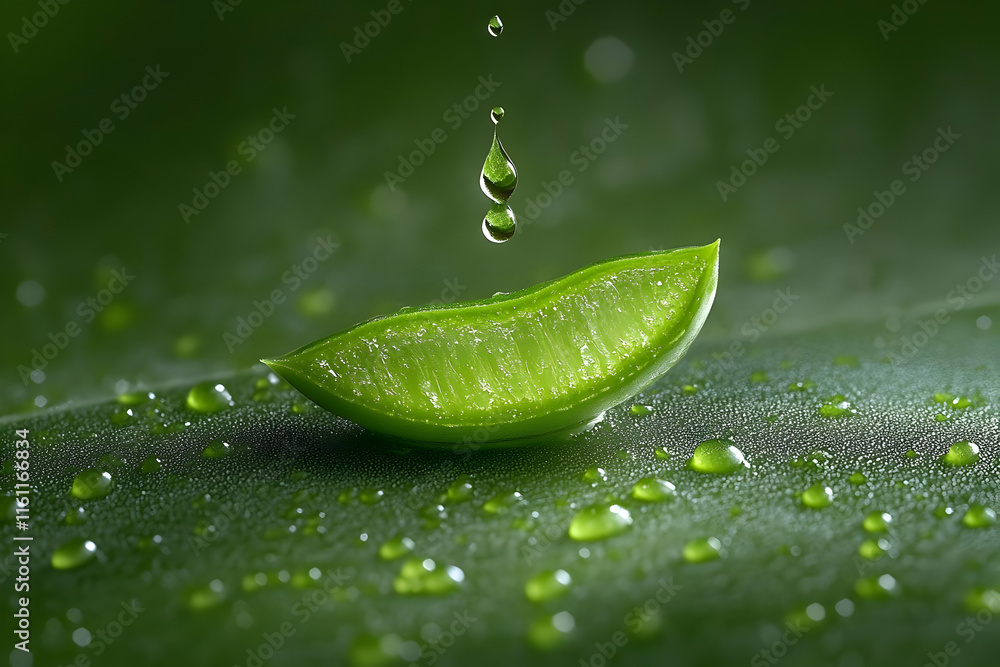 Fototapeta premium Aloe Vera Leaf and Droplets: Nature's Remedy