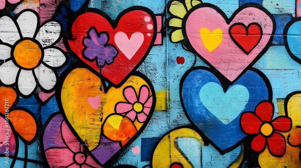 Obraz premium Vibrant Graffiti Hearts: A Colorful Urban Canvas