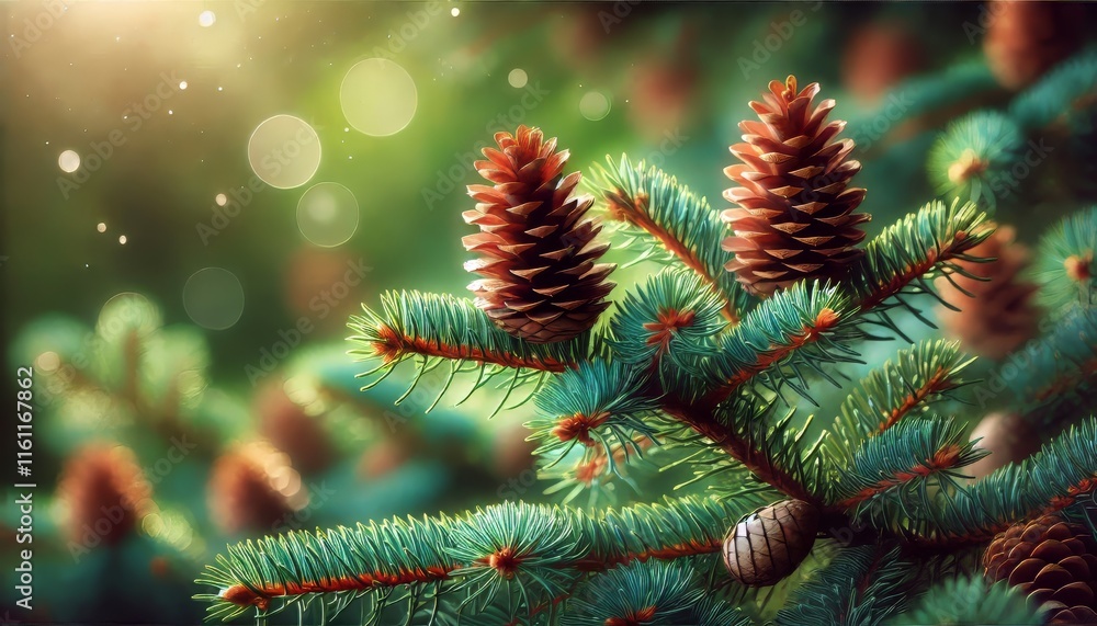 Pine Cones on a Branch, isolated on a white background Pine Cones on a Branch, isolated on a white background