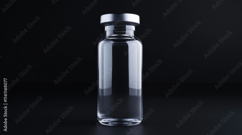 Glass vial containing liquid studio setting product photography minimalist background straight-on view medical concept Glass vial containing liquid studio setting product photography minimalist background straight-on view medical concept
