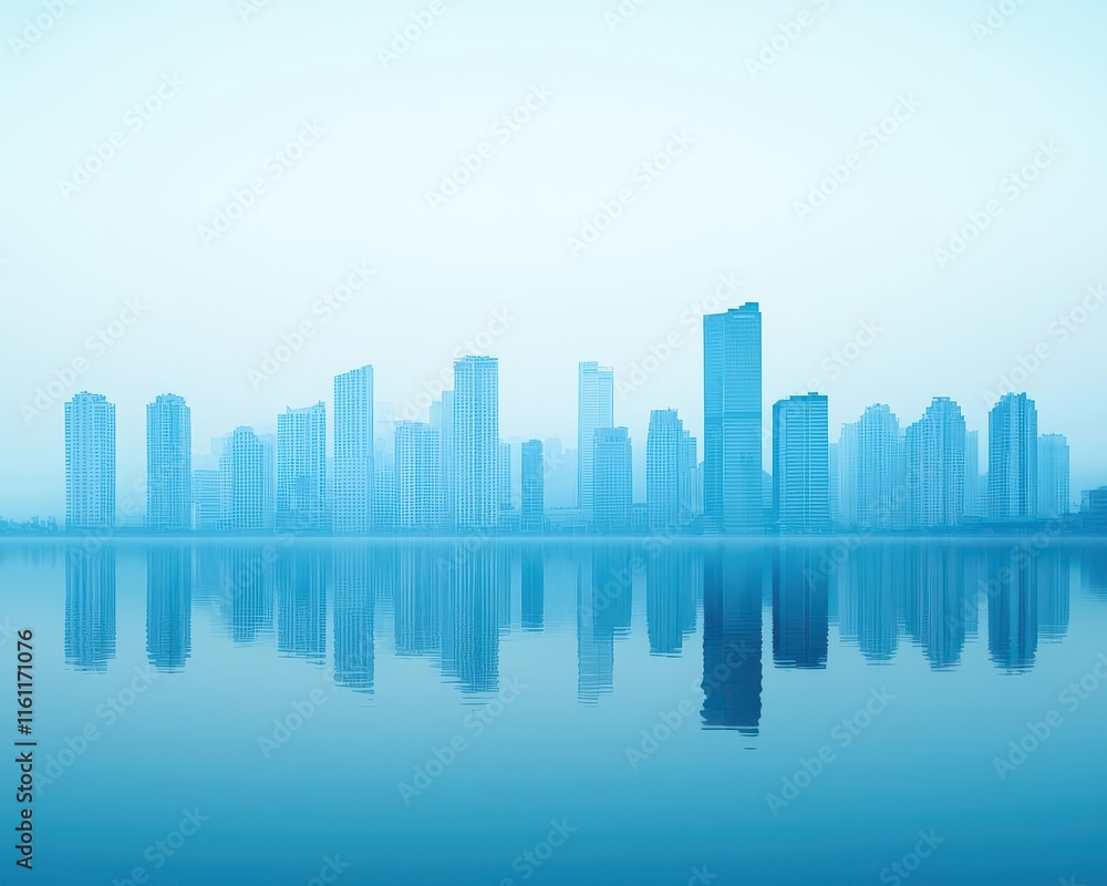 A cityscape reflection on smogfilled air blending with a clear blue sky, carbon footprint, urban air pollution and solutions A cityscape reflection on smogfilled air blending with a clear blue sky, carbon footprint, urban air pollution and solutions