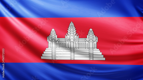 Cambodia flag picture, close-up shot of cambodian nation flag, asia, animated flag background photo, 3D photo of a flag, national symbol of asian country, patriotism, full screen