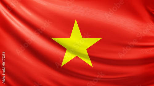 Vietnam flag picture, close-up shot of vietnamese nation flag, asia, animated flag background photo, 3D photo of a flag, national symbol of asian country, patriotism, full screen