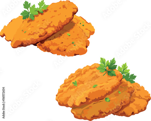 Breaded chicken cutlets garnished with parsley and spices