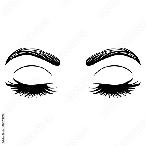 Graceful black vector of women's eyes with detailed lashes, versatile for branding or digital use, closed eyes