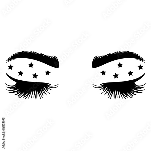 Minimalist black vector of elegant women's eyes, showcasing fine details and captivating beauty, closed eyes