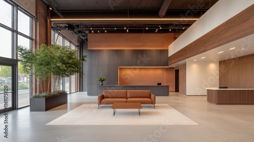 Wallpaper Mural Modern Office Lobby with Brick Walls and Leather Sofa Torontodigital.ca