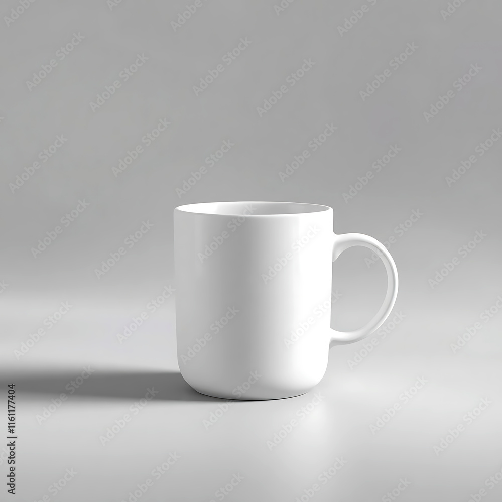 Minimalist White Ceramic Mug: Professional 3D Render Product Photography