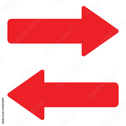 Red long arrow icon. Long arrow vector icon. Red horizontal arrow. Straight long arrow vector icon isolated on white background.