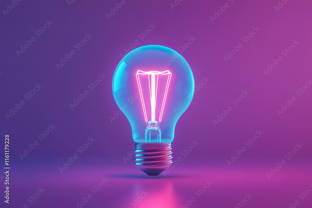 Glowing lightbulb on vibrant purple background. Symbol of ideas, innovation, and inspiration. Glowing lightbulb on vibrant purple background. Symbol of ideas, innovation, and inspiration.