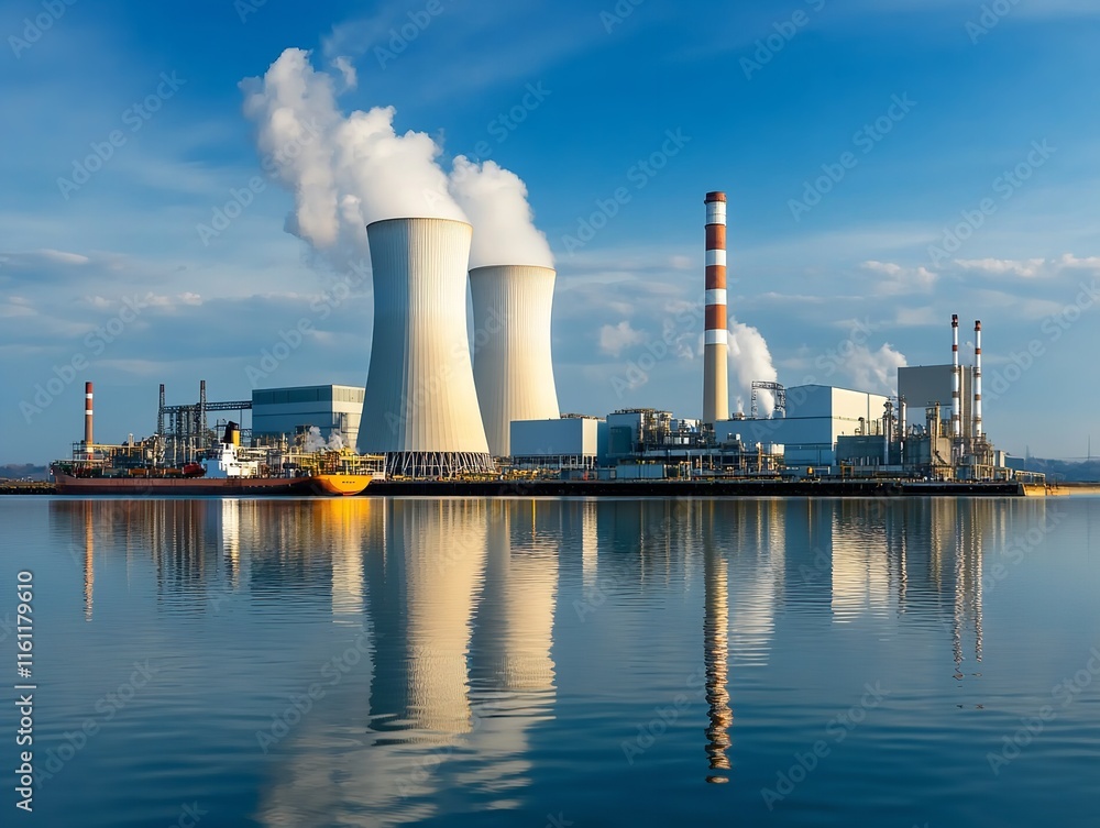 A Photograph of a Power Plant on the Water with Large White Structures
A Photograph of a Power Plant on the Water with Large White Structures