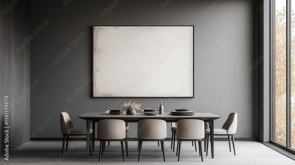Contemporary dining area with abstract art and minimalist decor, artistic dining, modern aesthetic Contemporary dining area with abstract art and minimalist decor, artistic dining, modern aesthetic