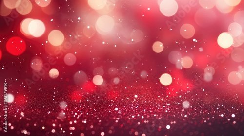 Red bokeh light background, Valentine's Day glowing bokeh confetti and sparkle texture overlay for your design. Sparkling Red dust abstract luxury decoration background.