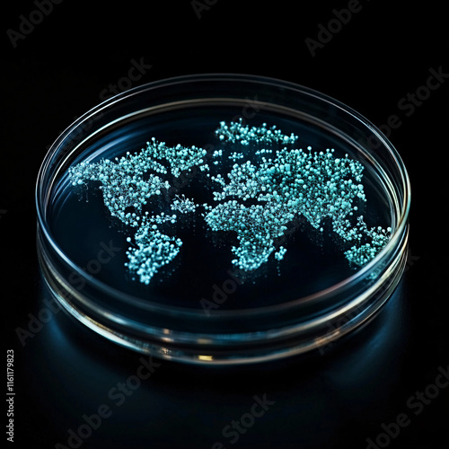 Creative World Map in a Petri Dish Using Colorful Bacterial Colonies to Depict Continents and Highlight Science and Art photo