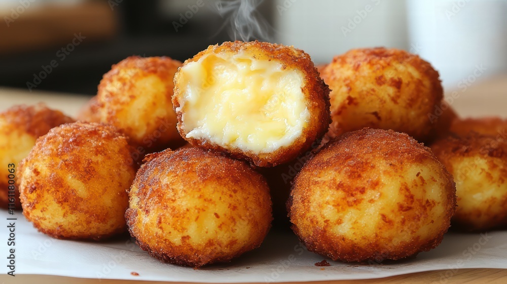 Deliciously golden, crispy cheese balls with a gooey center, served hot and perfect for snacking or appetizers. Deliciously golden, crispy cheese balls with a gooey center, served hot and perfect for snacking or appetizers.