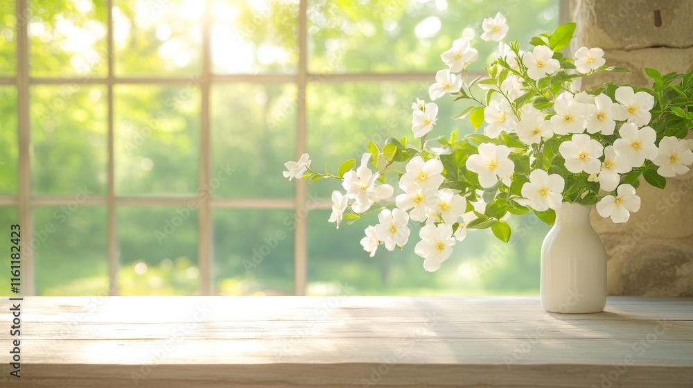 White Flowers in Vase by Window White Flowers in Vase by Window