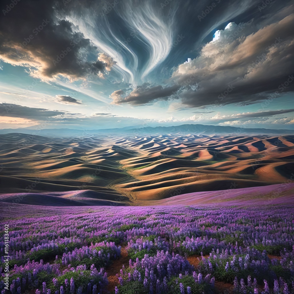 Fototapeta premium Wysteria Wastes A vast barren landscape with rolling hills of pu
