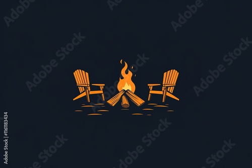 Cozy campfire scene with two Adirondack chairs, perfect for a relaxing evening.