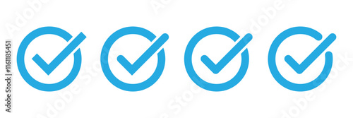 Blue check mark icon set illustration.