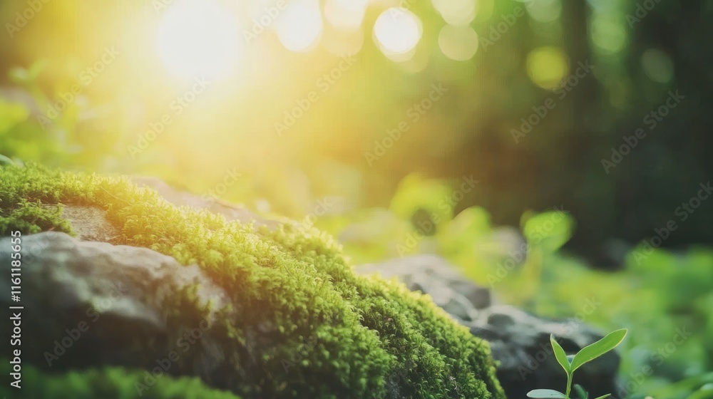 Sunlit Mossy Rocks in a Lush Forest Sunlit Mossy Rocks in a Lush Forest