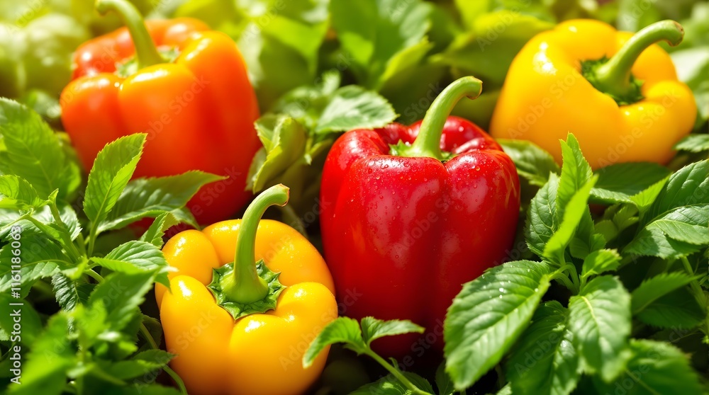 Vibrant Assortment of Fresh Red, Orange, and Yellow Bell Peppers Vibrant Assortment of Fresh Red, Orange, and Yellow Bell Peppers
